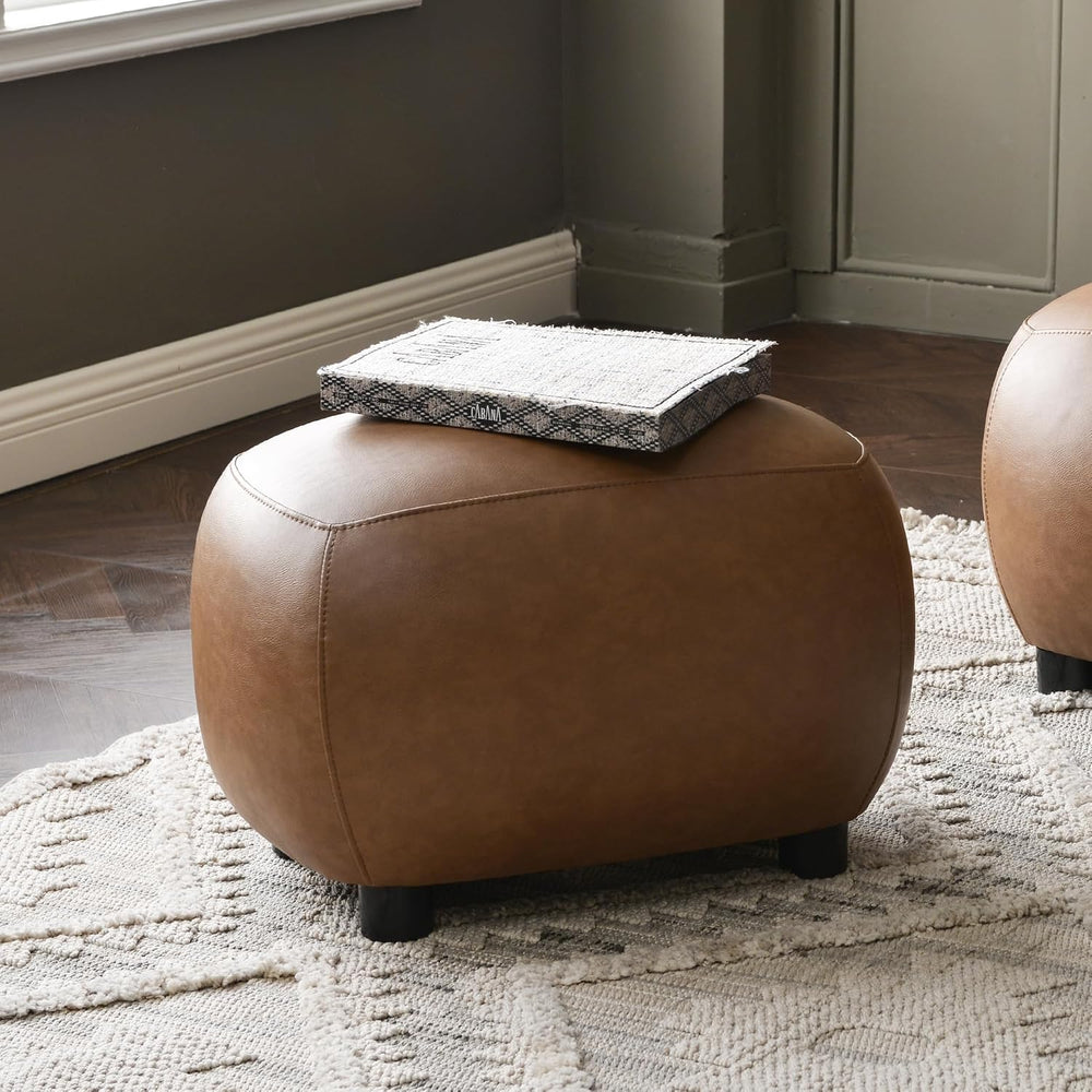 KINWELL 23" Wide Faux Leather Upholstered Ottoman Footrest, Camel | Livi...