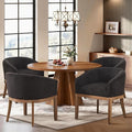 SoarFlash Mid Century Modern Upholstered Barrel Dining Chairs Set of 4, Farmhouse Linen Kitchen and Dining Room Chairs, with Natural Hardwood Frame (Black)