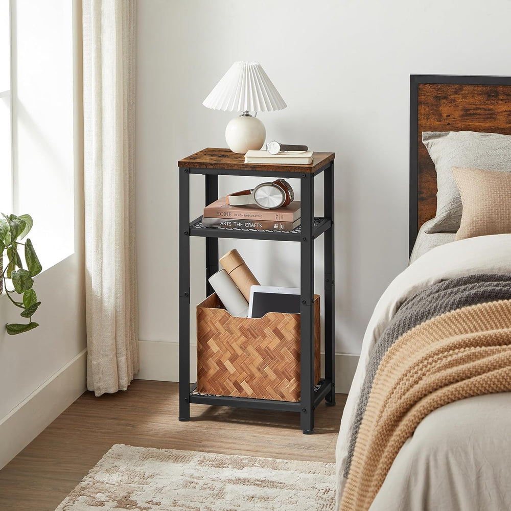 VASAGLE 3-Tier Tall Side Table, Small Telephone End Table Stand with 2 Mesh S...