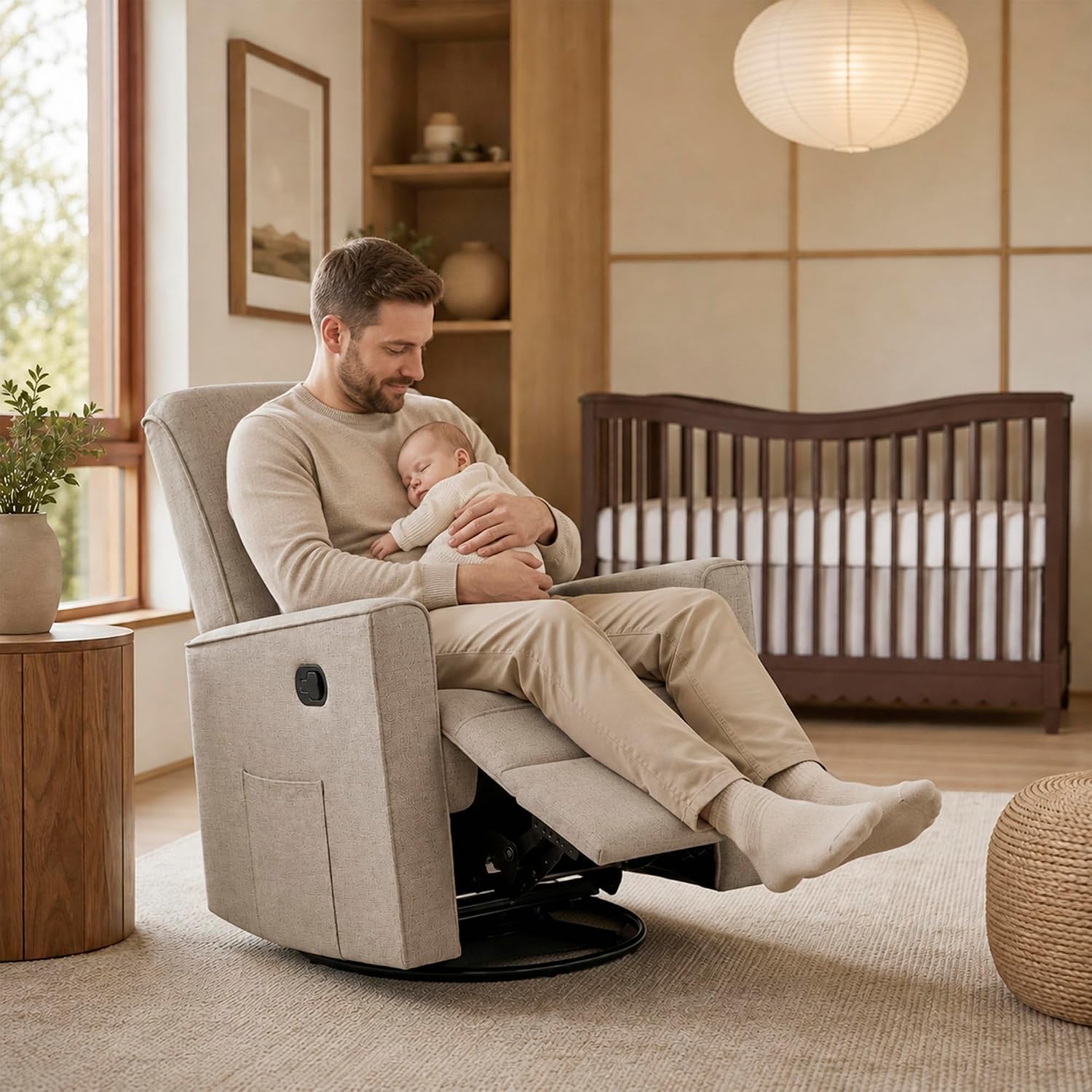Evolur Raleigh Plus Nursery Glider Recliner, GREENGUARD Gold, Warm Sand