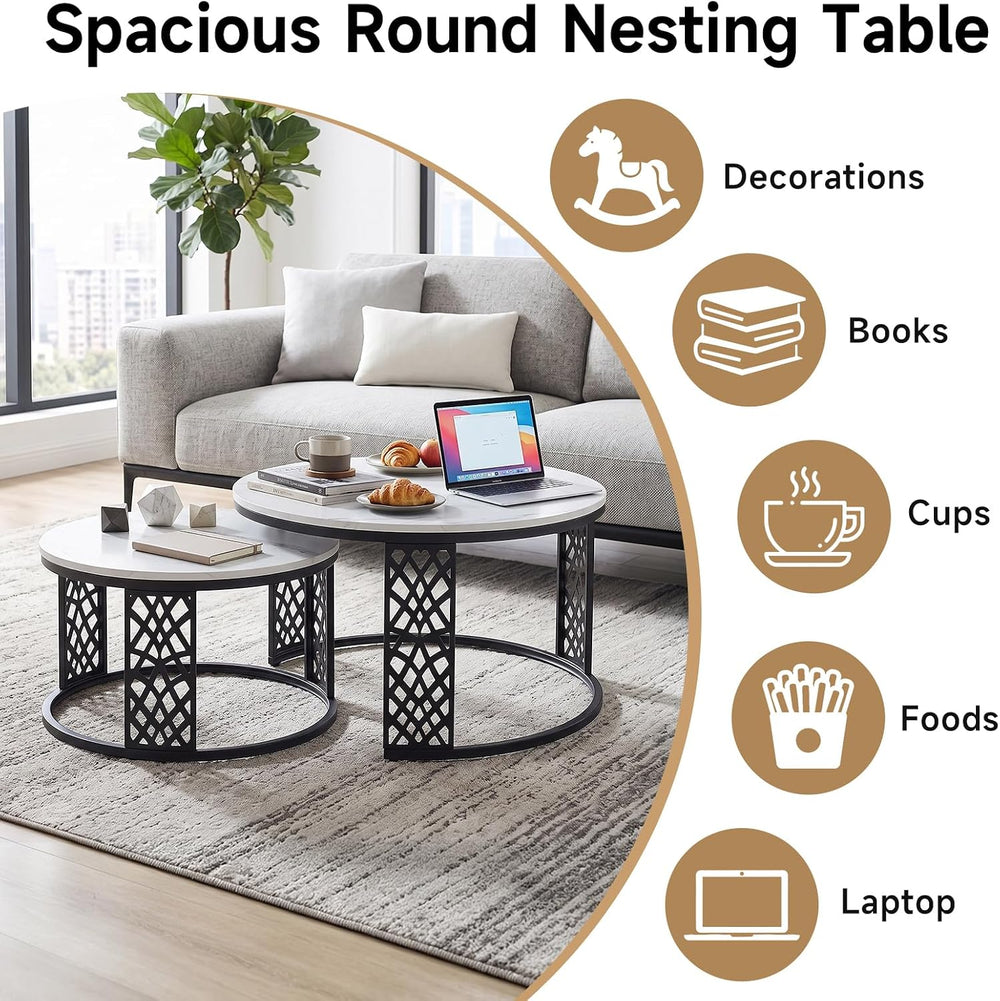 Nesting Coffee Table Black Marble Pattern Wooden with Black Frame | 31.49&quo...