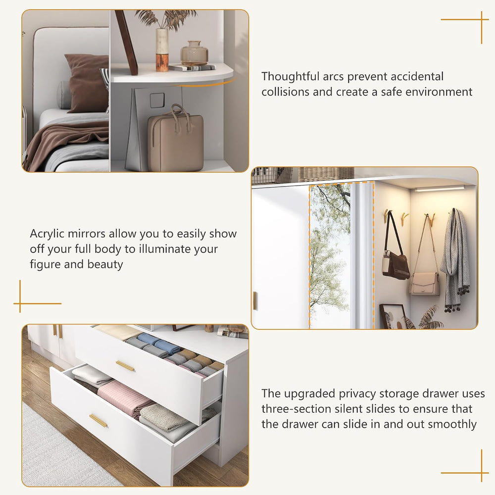 XVD Armoire Wardrobe Closet with Mirror & Sensor Light, Bedroom Armoire w...