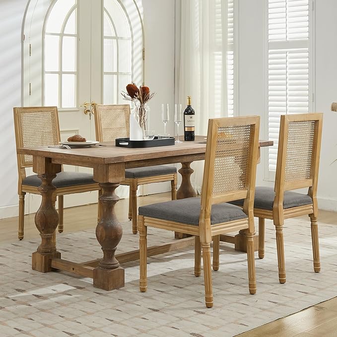 French Country Dining Chairs Set of 4, Grey Kitchen & Dining Room Chairs ...