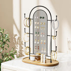 Jewelry Holder Organizer Earring Display - Stands Earring Storage Earring tree Hanger Jewelry Towers Rack with 6 Hooks 300 Stud Holes Wood Tray for Necklaces Bracelets Rings