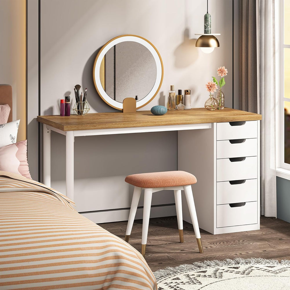 Tribesigns 47 inches Vanity Desk with 5 Drawers, Modern Makeup Desk with Muli...