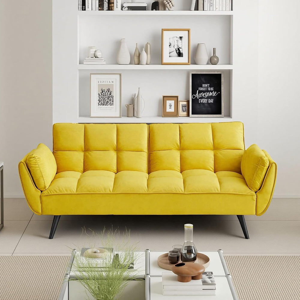 Convertible Folding Sofa Bed Futon,Modern Velvet Sleeper Bed Couches with 4 A...