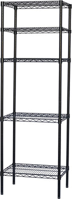 Shelving Inc. 8" d x 24" w x 64" h Black Wire Shelving with 5 Tier Shelves, Weight Capacity 300lbs Per Shelf