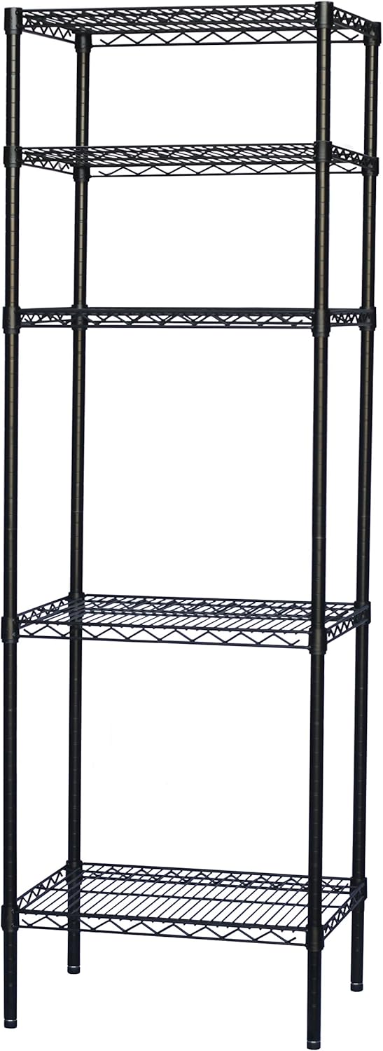 Shelving Inc. 8" d x 48" w x 64" h Black Wire Shelving with 5 Tier Shelves, Weight Capacity 300lbs Per Shelf
