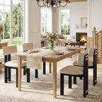 HNY Modern Farmhouse Linen Dining Chairs Set of 4, Beige Fabric Upholstered Dining Room Kitchen Chairs with Black Wood Frame & Curved-Back, Armless Accent Wood Chair for Dining Living Room