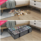 Onlyeasy 2 Pack Under Bed Shoe Storage Organizers with Handles & Clear window (Fit 14 +14 Pairs), Sturdy Underbed Box Organizer Shoe Storage Bags for Kids & Adults, Linen-like Black, MXAUBS14S14