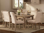 Morden Fort Rustic Dining Table Set for 6, Farmhouse Kitchen Dining Chairs for 6, Charming 60" Rectangular Wooden Table&6 Upholstered Chair with Nailhead Accents for Dining Hub,Breakfast Nook