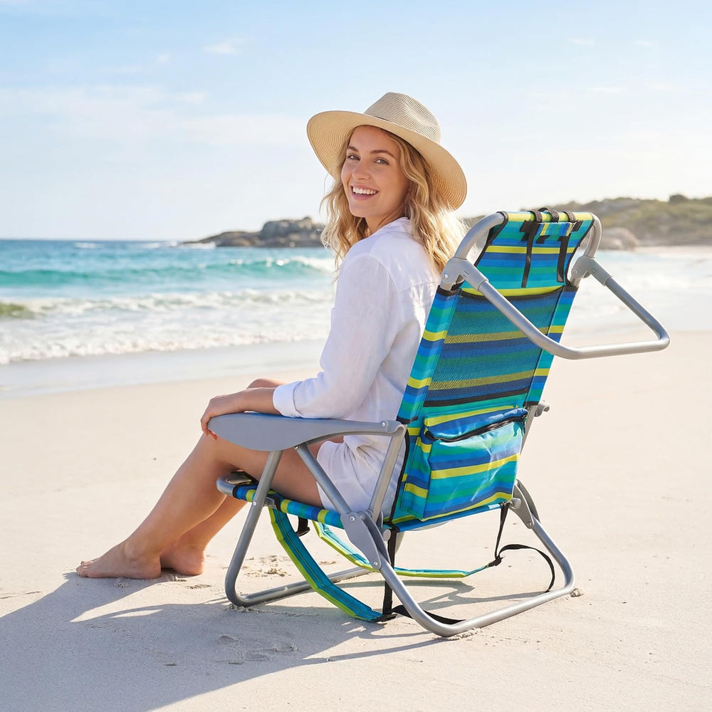 Portable Beach Chair for Adults, Outdoor Lightweight Camping Chair Lay Flat F...