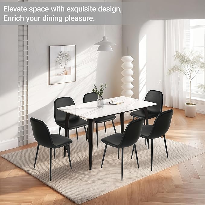 CangLong Black Dining Chairs, Modern Faux Leather Upholstered Kitchen Chairs Armless Accent Chairs with PU Leather Backrest & Metal Legs for Dining, Living & Meeting Room, Set of 4