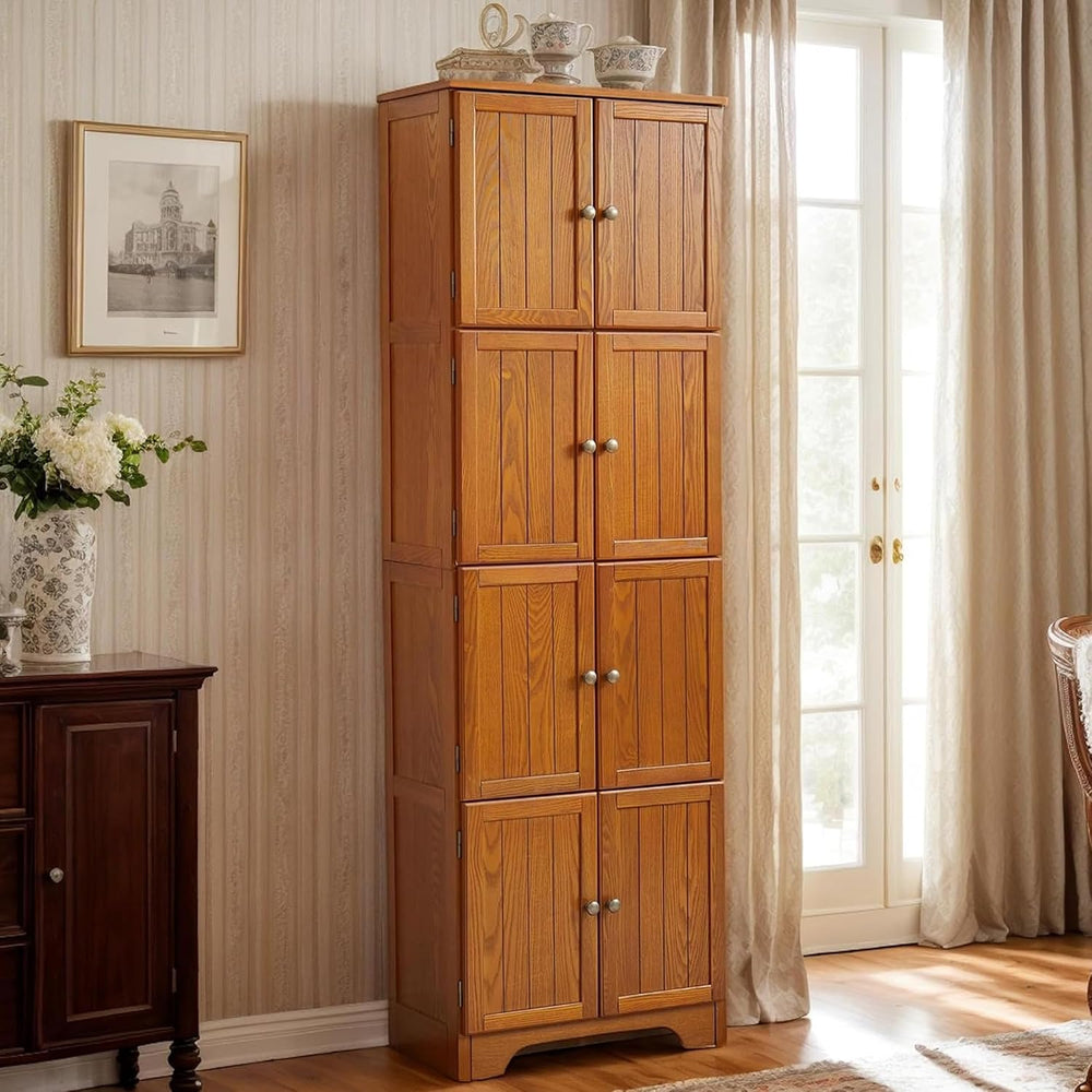 72" Tall Farmhouse Storage Cabinet, 4 Tier Kitchen Pantry Cabinet with 4...