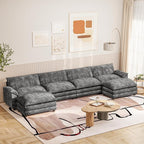 Furniwell 159" Modern Couches Sectional Sofa with Movable Ottoman, U Shaped Sofa Couch with Comfy Chenille and Deep Seat, 4-Seat Cloud Couch for Living Room, Bedroom and Apartment