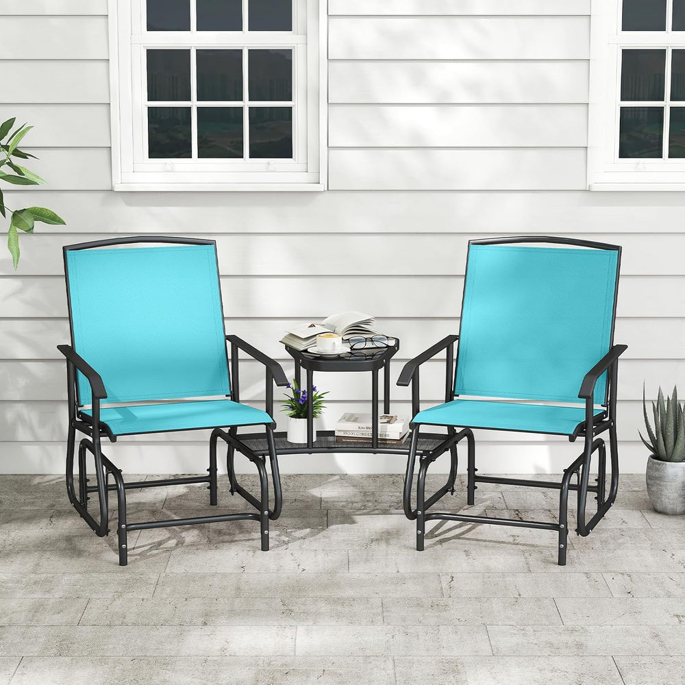 Tangkula 2-Seater Outdoor Glider Bench with 2-Tier Center Table (Turquoise) |...