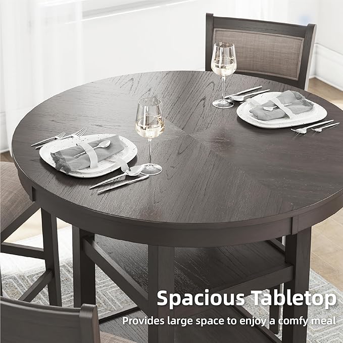Signature Design by Ashley Wrenning Classic Upholstered Counter Height Dining Table and 4 Bar Stools with Storage, Set of 5, Gray & Light Gray