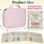 Travel Jewelry Organizer Case,Small Jewelry Bags for Traveling, Jewelry Binder with 24 Pcs Clear Zipper Velvet Pouches (Pink)