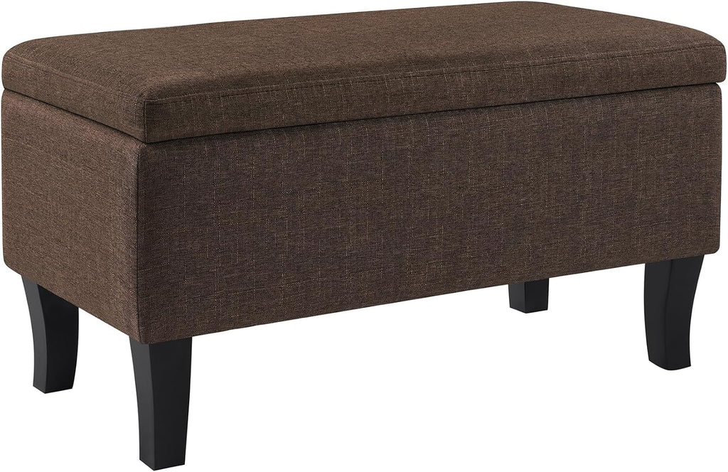 Convenience Concepts Designs4Comfort Winslow Storage Ottoman Bench 32" - Transitional Upholstered Footstool & Seat, for Living Room, Entryway, Hallway, & Bedroom, Medium Brown Fabric