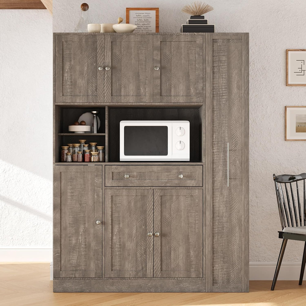 roomfitters Large Kitchen Pantry Cabinet with Pull-Out Side Storage and Hutch...