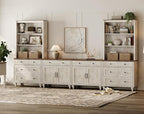 WAMPAT Entertainment Center with Bookshelves for TVs up to 75", Farmhouse Wall Unit TV Stand with Doors & Drawer, Media Console Table for Living Room, Bedroom & Home Theater, Rustic White