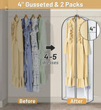 MISSLO 65" Clear Garment Bags for Hanging Clothes 4" Gusseted Dress Bags for Gowns Long Dress Cover for Closet Storage Dress Protector Bag, 3 Packs