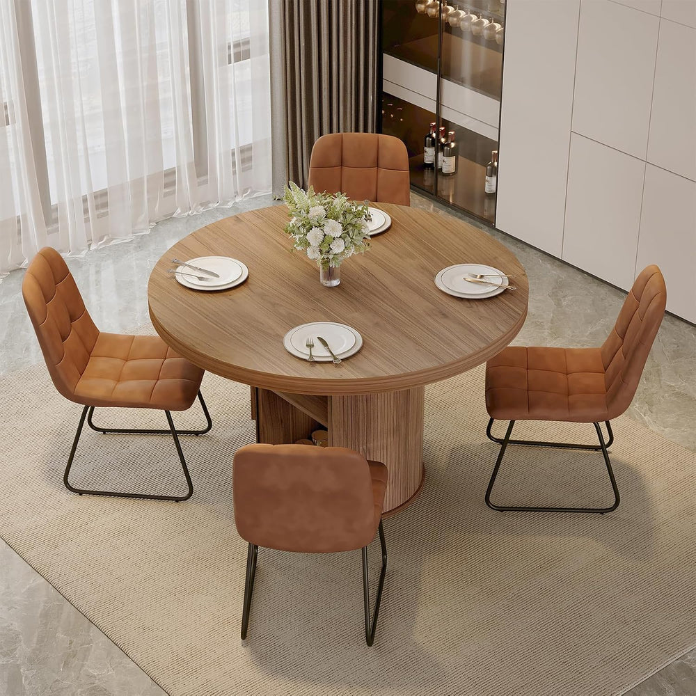 5-Piece Dining Set for Small Spaces 43.3" Round Table & 4 PU Leather...