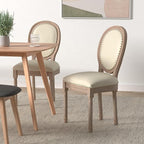 Nrizc French Dining Chairs Set of 6, French Country Dining Chair, Vintage Farmhouse Dining Chairs with Round Back, Solid Wood Beige Fabric Dining Room Chairs, for Kitchen, Bedroom, Dining Room