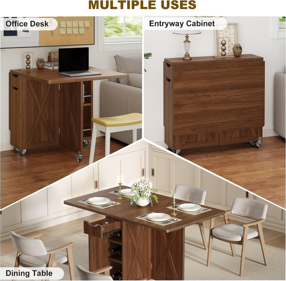 Folding Dining Table for 2-6, Designed for Small Spaces, Walnut | 52.7" ...