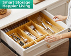 Long Bamboo Kitchen Drawer Organizer Boxes 17" x 6" Wood Pantry Organizers | Set of 2 Stackable Wooden Silverware Utensil Tray for Drawers Bins Cutlery & Flatware Storage for Junk Drawer Bathroom Rv