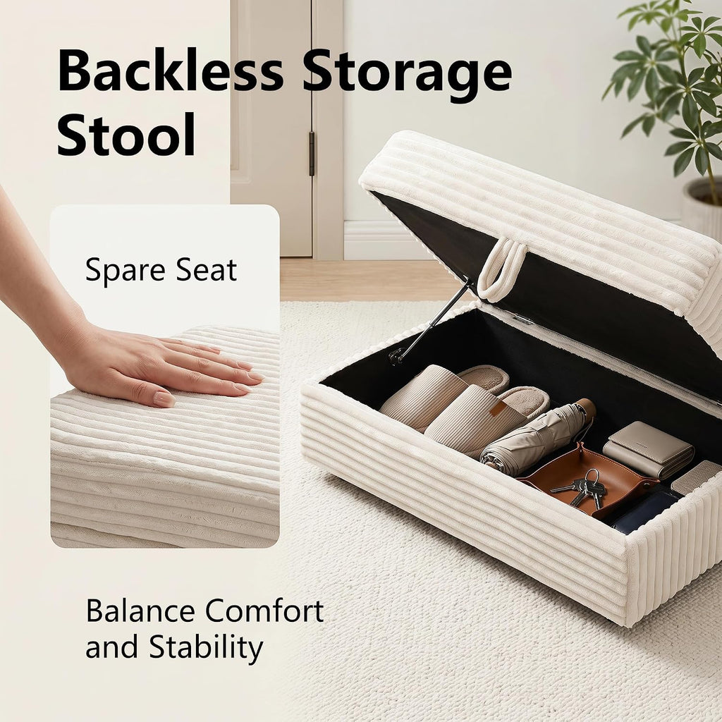 Modern Corduroy Sofa Storage Ottoman, Upholstered Memory Foam Footrest (Beige Footrest)