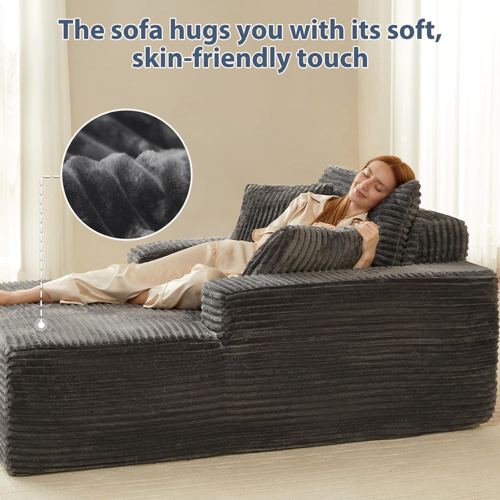 63'' Chaise Lounge Chair Indoor, Comfy Oversized Chair, Corduroy Upho...