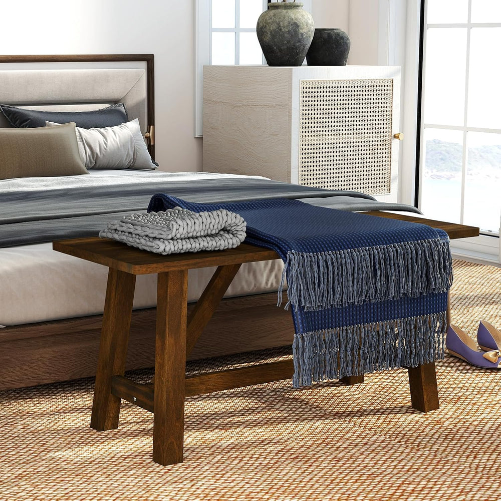GOFLAME 38” Wood Dining Bench, Farmhouse Entryway Bench with Rubber Wood Fram...