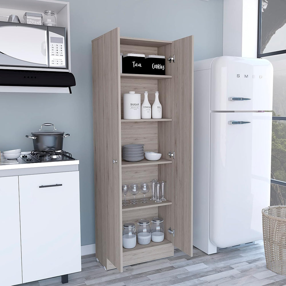 Modern Kitchen Pantry, Gray Storage Cabinet with 5 Shelves & Double Door,...