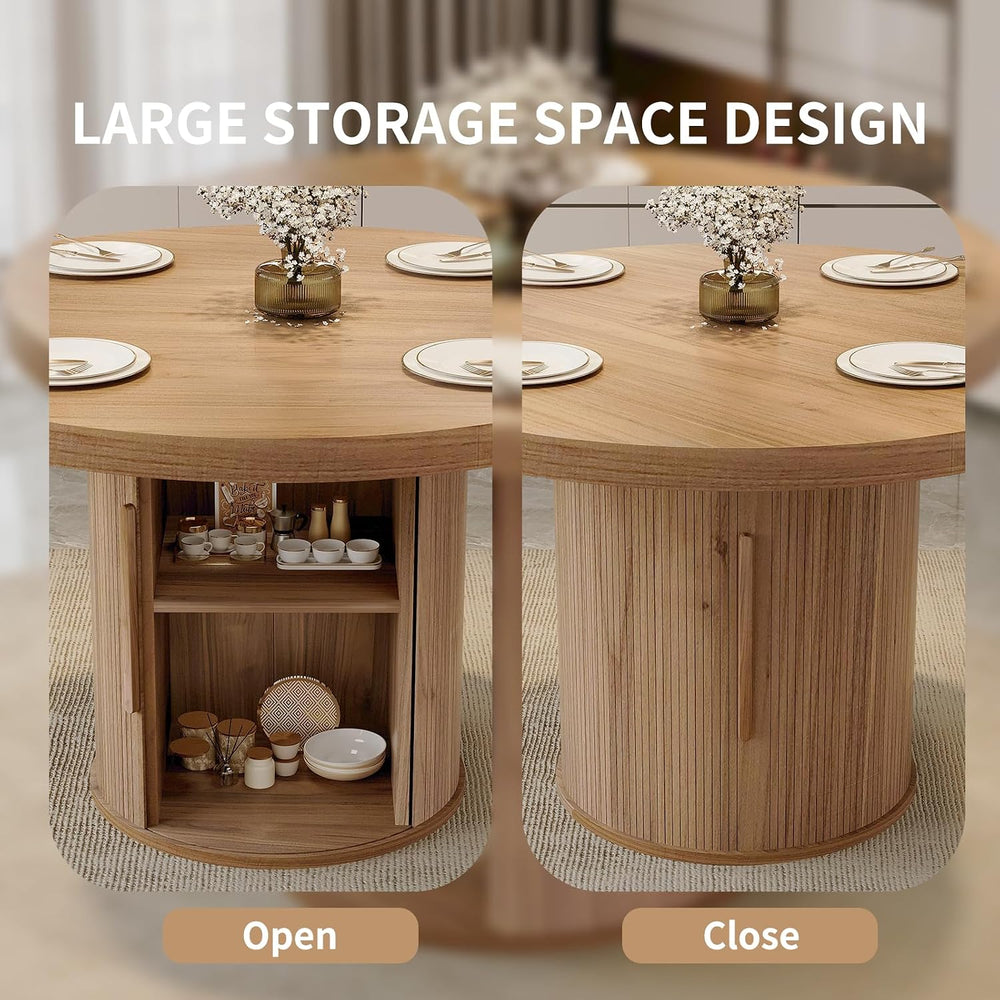 5-Piece Dining Set for Small Spaces 43.3" Round Table & 4 PU Leather...