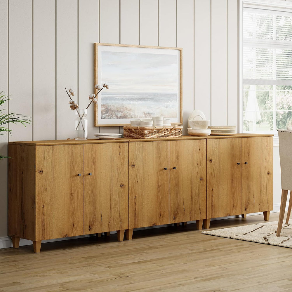 WAMPAT Modern Sideboards Credenza Storage Cabinets, 3 Pieces, Oak Brown
