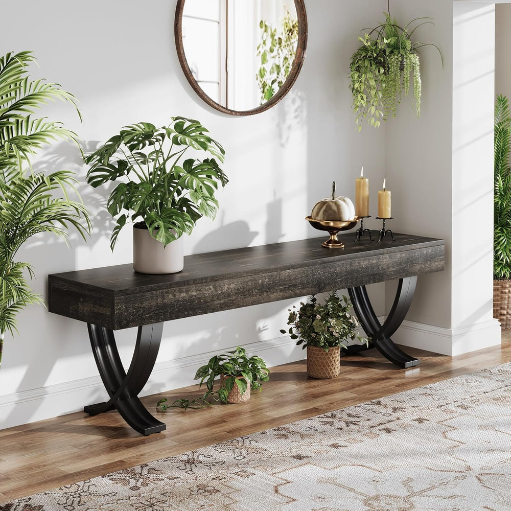 Tribesigns Entryway Shoe Bench, 55-Inch Wooden Shoe Bench with Metal X-Shaped...