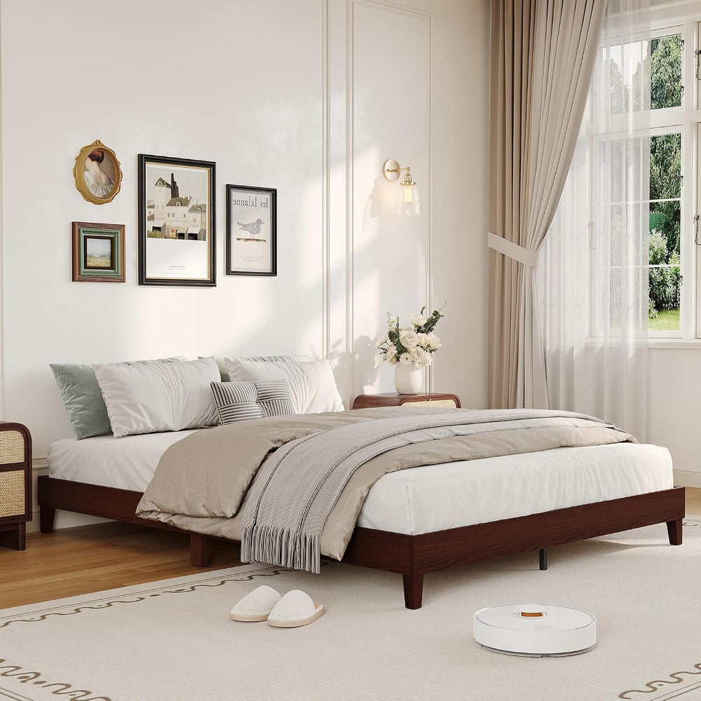 IDEALHOUSE Queen Size Bed Frame,9 Inch Natural Sturdy Wood Platform Bed