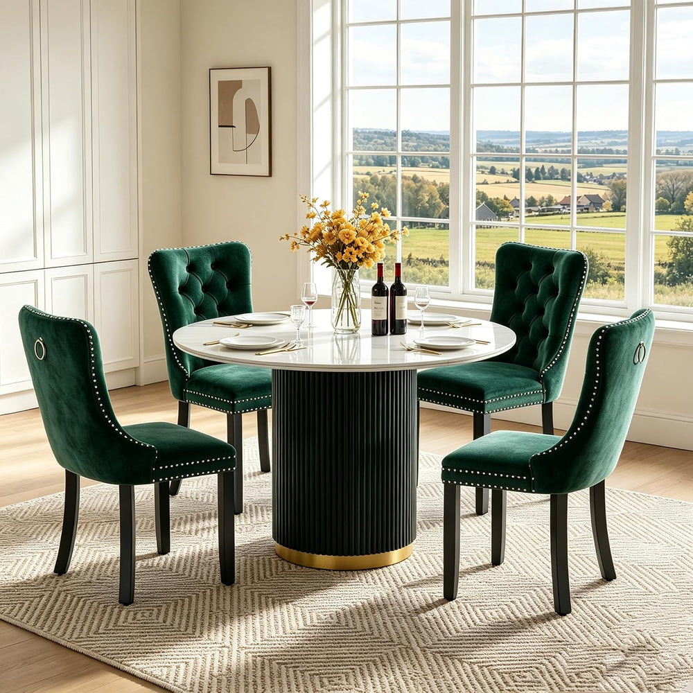 SSLine 41.3 in Round Sintered Stone Dining Table for 4 Fluted Pedestal Base |...