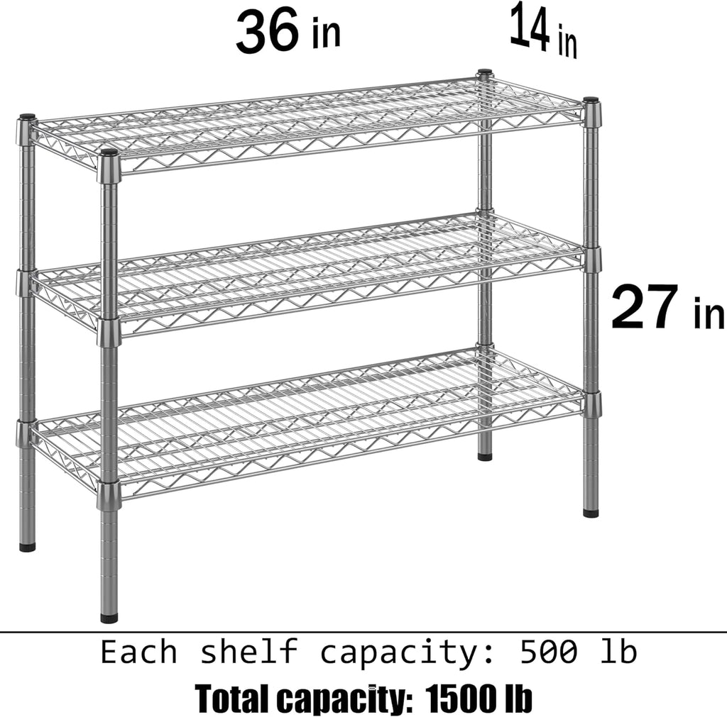 14" Deep x 36" Wide x 27" Height Wire Shelving Kit | 3-Tier | NSF Commercial Storage Rack Unit