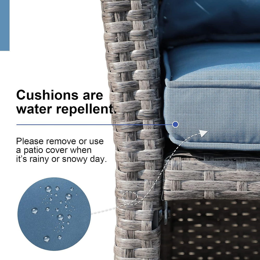 OC Orange-Casual Wicker Patio Loveseat w/Storage Ottoman, 2 Pcs, Navy Blue