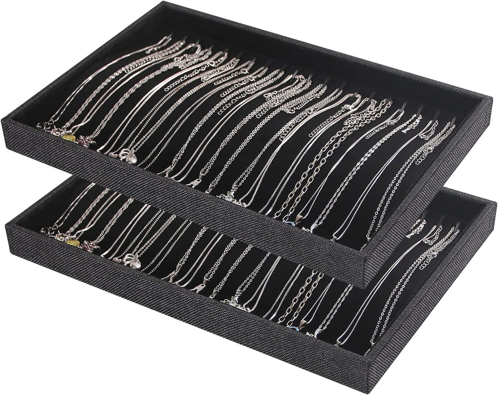 Julysky 2 Pcs/set Stackable Jewelry Organizer Trays，Necklace Tray+Necklace Tray, Jewelry Displays for Selling,Black