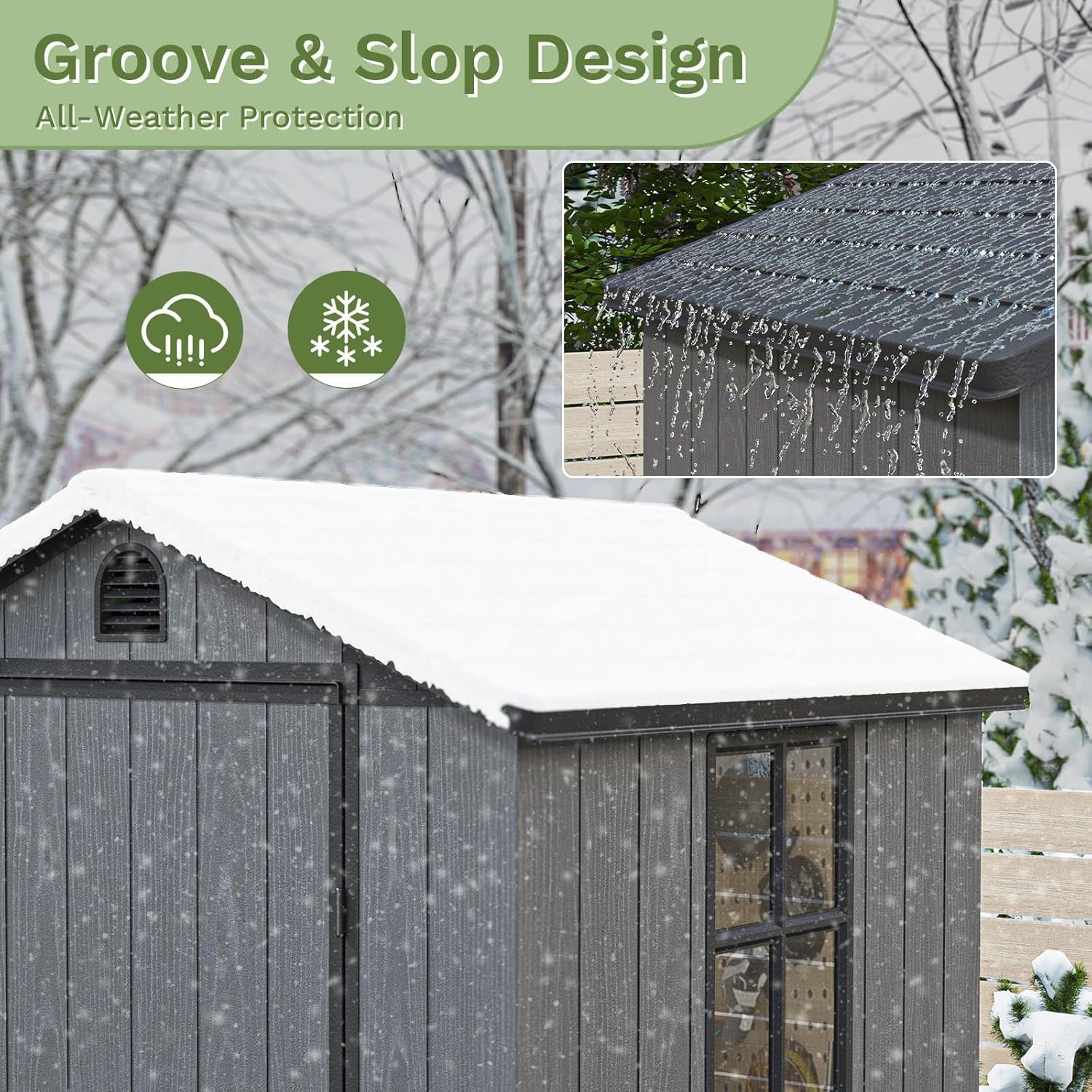 Patiowell 4 x 4 FT Plastic Outdoor Storage Shed with Floor, Garden Tool Shed with Two Windows and Single Lockable Door for Garden, Backyard, Lawn, Easy to Install, Dark Grey(Fit-it Shed)