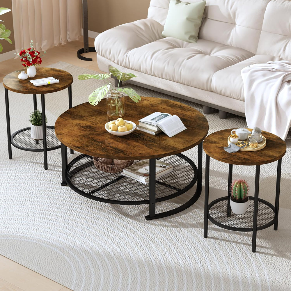 DKLGG 3-Piece Coffee Table and End Table Sets for Living Room, Round Coffee T...