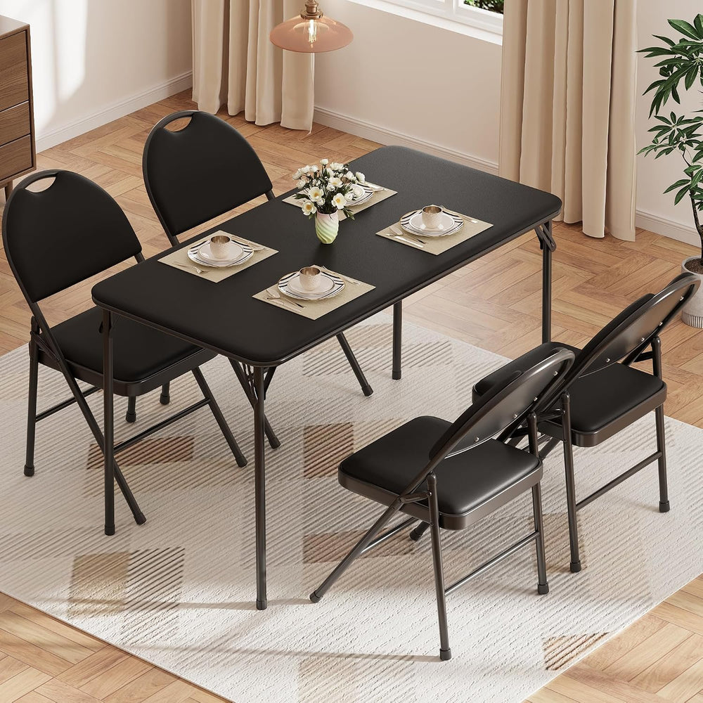 IDEALHOUSE 4 Feet Folding Table, Protable Foldable Card Table, Black | Metal ...