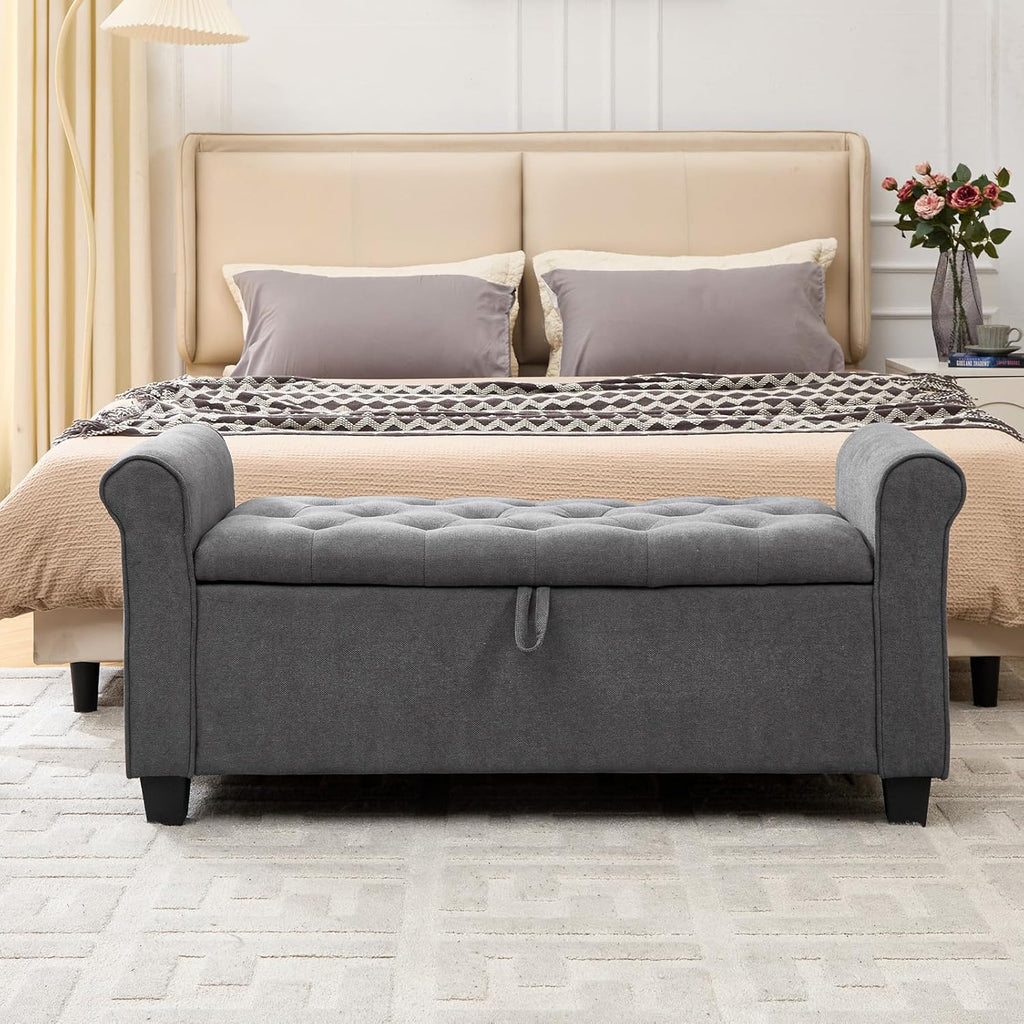 49" End of Bed Storage Bench for Bedroom, Upholstered Storage Ottoman | Easy Assembly with Instructions, Pet Friendly, Polyester Fabric Ottoman Bench for Bedroom, Living Room, Window, Entryway