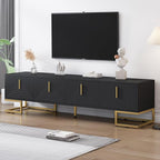 Ball & Cast Modern TV Stand with Storage Cabinets for TVs up to 80", Luxury Media Console w/Metal Legs & Gold Handles,Geometric Lines & Adjustable Shelf,Entertainment Center for Living Room,Black