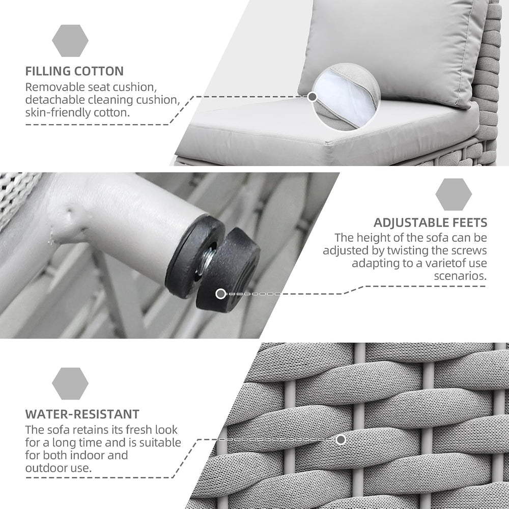 TWT Khaki Gray Left Arm Outdoor Patio Sofa, Modular Woven Rope Sectional Chai...