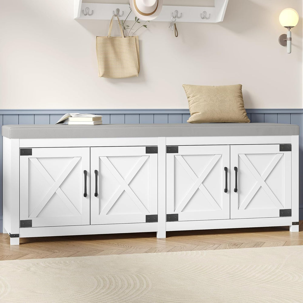 Hzuaneri 59" Shoe Storage Bench, with Soft Padded Seat Cushion & Doo...
