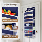 2 Pack Over The Door Organizer, Hanging Storage Organizer with Clear Window, 40lb Ultra Sturdy Large Capacity Room Organizer for Pantry Laundry Bathroom Nursery Closet (Blue)